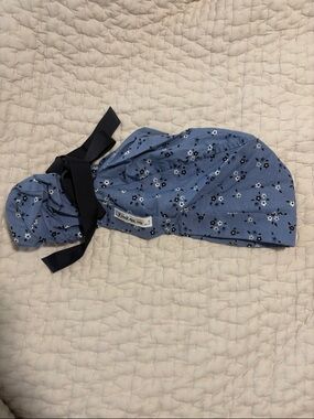 Blue Floral Scrub Cap with Black Tie